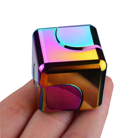 Set of 3 Square Magic Dice Metal Rotate Cube Fidget Spinner Antistress EDC Fingertip Toys, Rainbow Hand Spinning Learning Vent Desktop Game For Special Needs Adhd Autism